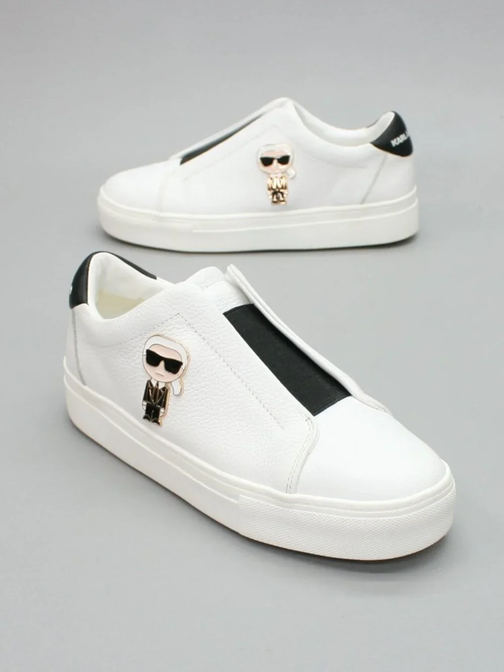 Karl Lagerfeld Paris Ladies 7.5 Ceci Slip-on Shoes White Leather Loafer Sneakers